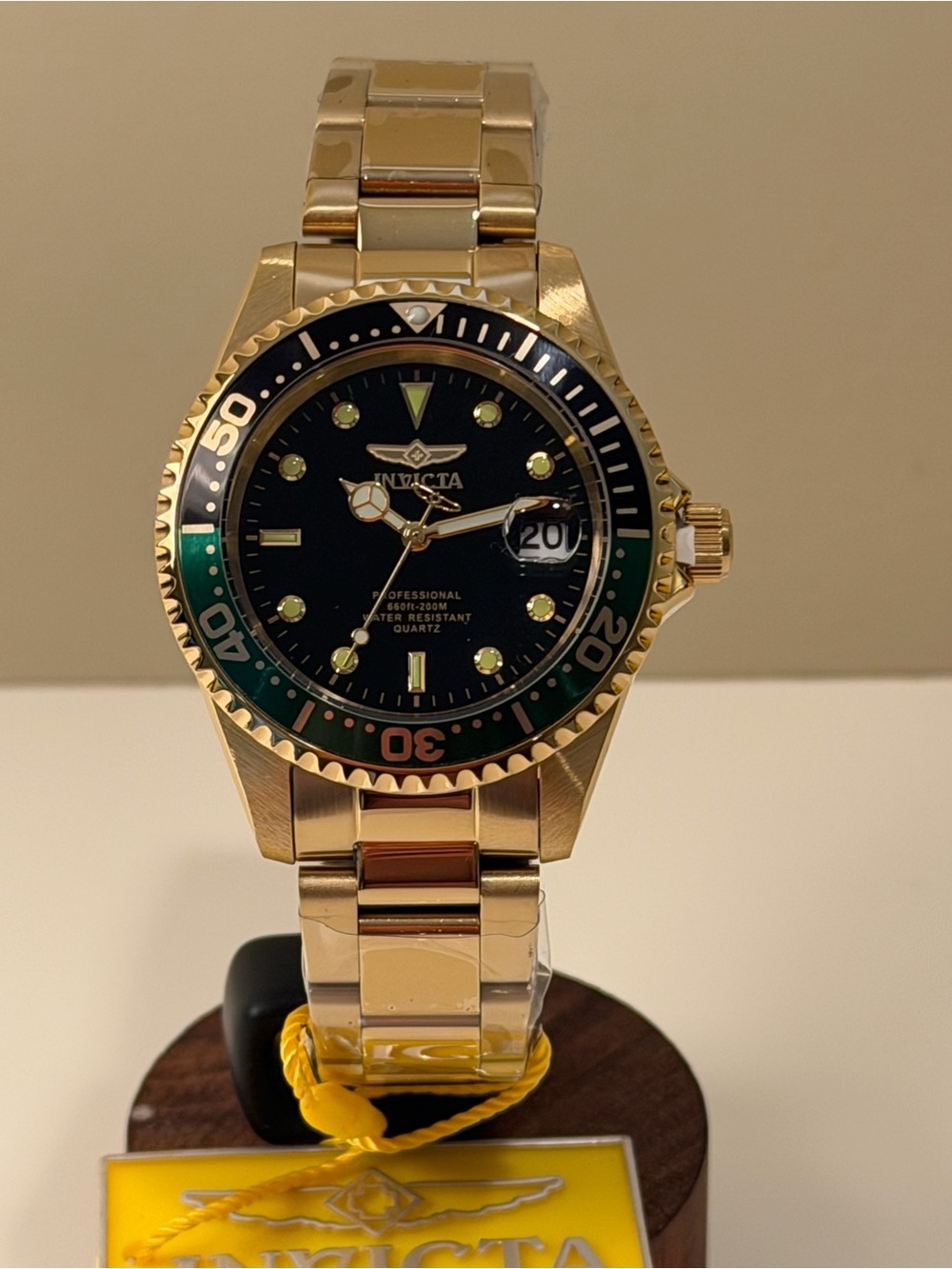 NEW Invicta Pro Diver Anchoris 37.5mm – Gold Tone | Black Dial | Green Bezel